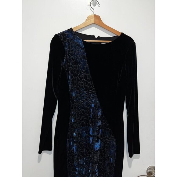 Badgley Mischka Black Velvet Long Sleeve Elegant Cocktail Women's Dress Size 10 - Picture 2 of 8